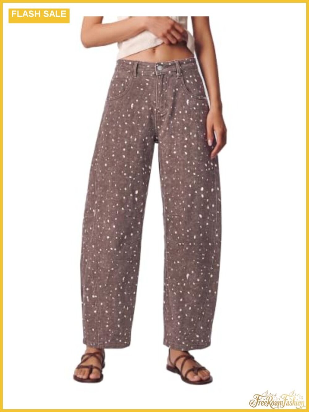 High Rise Barrel Jeans Women Deer Print Denim Pants